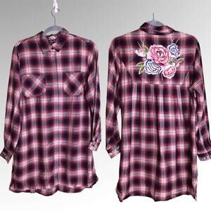 Tolani Collection Women Plaid Long shirt With Pockets Sz.XS  NWT Boho